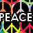 Animated icon with four distinct sections: peace symbols, a heart, shoes, and an empty space.