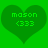 Two identical green heart-shaped icons with pixelated text 'mason' and '(333)' on a solid green background.