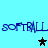Pixelated blue text 'softball' repeated twice on cyan background with three stars, one black and two gray.