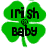 Green four-leaf clover with "Irish Baby" text, pixelated appearance across three views showing slight variations in leaf shape and text alignment.