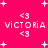 Pixelated pink background with white text and symbols, featuring repeated 'VICTORIA' names and '<3' heart icons surrounded by plus signs.