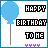 Pixelated birthday icon with blue balloon, black text 'HAPPY BIRTHDAY TO ME', and pink confetti dots on white background.