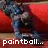 Animated pixel art sequence showing text evolving from 'it's not just a paintball...' to 'it's a lifestyle' with red and white color shifts on black background.