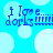 Blue text on a light blue background with white circles; text reads "i love dogs" with a dotted line and underline.
