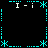 A static pixel art composition with cyan and white elements on a black background, featuring repeated 'I-i' text and asterisk-like symbols arranged in a pattern