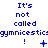 Blue text on white background reads "It's not called gymncestics" with varying punctuation and symbols below each phrase across three