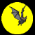 A 5-frame animated contact sheet showing a bat-like creature in various poses against yellow circular backgrounds, with one frame featuring a gray background.
