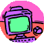 Animated sequence of a purple computer monitor with green screen, showing hand actions and color changes