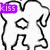 Three white cartoonish figures with black outlines, each displaying a purple 'kiss' text box in different positions.