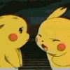 Animated sequence of yellow cartoon character with red cheeks and pointed ears performing various poses and expressions against dark background.