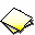 Pixelated diamond-shaped icon with yellow gradient base, featuring pencil drawing animation and blue circular symbols on lined paper.