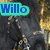 Two side-by-side pixelated images of a character in dark clothing with a blue 'Will' text bubble, one with cyan background, the other with blue background.