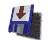 Blue and white floppy disk icon with red downward arrow, rotating through multiple angles against white background.