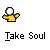 Pixel art animation of yellow figures with white heads holding hands, some emitting blue light effects while text below reads 'Take Soul' in black font.