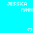 Pixelated cyan background with repeated white text 'JESSICA IYNN' and small white heart symbols arranged in a pattern