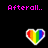 Pixelated text and rainbow hearts on black background with gray rectangle, static image.