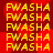 Yellow text 'FWASHA' repeated in over red heart shapes on a dark red background, with visible animation changes in heart positions