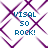 Animated icon with blue text 'VISAL 50 ROCK!' over a purple geometric pattern background, showing subtle pixel shifts across frames.