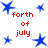 Blue star shapes and red text reading 'forth of july' arranged in a pattern on a white background