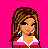 Pixel art contact sheet showing a female character's head, torso, legs, and text fragments in pink and white color scheme with visible dithering and pixelation.