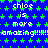 Blue background with green star pattern and repeated white text 'chloe is more amazing!!!!!!' in pixelated font.