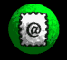 Green spherical background with white textured square containing @ symbol, rotating through three distinct orientations