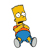 Pixelated cartoon character with yellow skin, blue shorts, and white shoes in a seated pose against plain background.