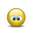 Yellow spherical emoji with blue eyes and white pupils, displaying multiple expressions including neutral, smiling, open-mouthed, and pointing gestures.