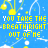 Blue background with repeating yellow and white text reading "YOU TAKE THE BREATH RIGHT OUT OF ME" in a pattern, accompanied by small abstract shapes