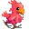 A 4-frame pixel art animation of a pink cartoon bird with an orange beak and brown feet, shown in different poses against a gray background.