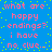 Blue background with pink text reading 'what are happy endings? i have no clue...' repeated in a pattern, surrounded by scattered yellow dots
