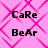Static image with pink background and magenta diamond pattern, displaying four identical text blocks reading 'CaRe' above 'BeAr'.