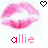 Animated pink lips with subtle motion, each frame showing a slightly different lip shape and heart symbol position above the text 'allie' in lowercase.