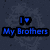 Blue text 'I ❤️ My Brothers' on dark background with four pixelated portraits of young men in separate quadrants.
