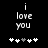 Black background displays white pixelated text 'i love you' with five heart symbols below, where the third heart shifts from gray to white across frames.
