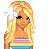 Pixel art contact sheet showing three frames of an animated icon featuring a blonde cartoon character with text boxes reading "Kiss Me" and "Im Blonde" on yellow backgrounds.
