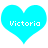 Two identical cyan heart-shaped icons with white pixelated text reading "Victoria" centered on each heart against a white background.