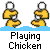 Animated sequence of yellow chicken figures in water with blue splashes, displaying various poses and a 'SPLASH!' text effect.