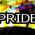 A static image with four distinct sections: a rainbow gradient background, a black banner with 'PRIDE' text, a heart outline with rainbow colors, and a gray area.