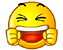 Yellow cartoon face with closed eyes, red mouth, and clenched fists in various poses including raised hands and pointing gestures.