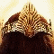 Animated sequence of a character with a golden crown and brown hair, displaying text changes against a light background.