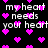 Black background with white text 'my heart needs your heart' repeated across the image, surrounded by scattered pink pixelated hearts.