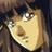 Pixelated anime-style character with brown hair and bangs, side profile facing right, against black background with white text.