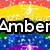 Rainbow gradient background with white sparkles and black text reading "AmberRox!!!:)" in pixelated font.