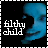 Animated contact sheet of a blue cartoon face with pixelated text "filthy child" on black background, showing three sequential frames with slight facial movement.
