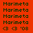 Red background with green text 'Marimeta' repeated in and , some showing '03 03 '08', alternating between white and red backgrounds