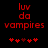 Red pixelated text 'luv da vampires' on black background with red heart symbols below, two variations of the heart sequence.