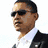 A pixelated image of a person in sunglasses and dark jacket with white shirt, next to an Obama campaign logo on blue background.