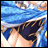 Anime-style character with blue hair and dark blue headband, partially visible against black background with pixelated text.
