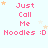 Pixelated text 'Just Call Me Noodles :D' repeated in a with animated star changes on light blue background
